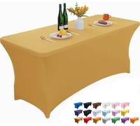 Wolfway Nappe de table extensible jaune doré de 1,2 m en élasthanne, lavable et infroissable pour cuisine, table rectangulaire ajustée pour fête, banquet, mariage, cocktail et festival