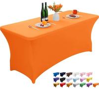 Wolfway - Nappe de table extensible rectangulaire en élasthanne orange de 1,2 m, lavable et résistante aux plis, pour cuisine, adaptée pour fête, banquet, mariages, cocktail et festival