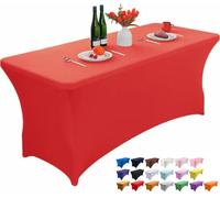 Wolfway Nappe de table rectangulaire en élasthanne extensible de 1,8 m - Lavable et infroissable - Pour fête, banquet, mariage, cocktail et festival - Rouge profond