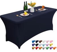 Wolfway Nappe de table rectangulaire en élasthanne extensible lavable et infroissable pour fête, banquet, mariage, cocktail et festival Bleu marine 2,4 m