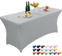 Wolfway Nappe de table rectangulaire en élasthanne extensible lavable et infroissable pour fête, banquet, mariage, cocktail et festival Gris argenté 1,2 m