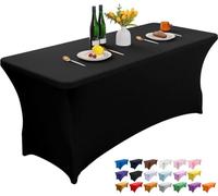Wolfway Nappe de table rectangulaire en élasthanne extensible lavable et infroissable pour fête, banquet, mariage, cocktail et festival Noir 1,8 m