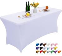 Wolfway Nappe extensible de 122 cm en blanc Spandex lavable et résistante aux plis pour cuisine, table rectangulaire pour fête, banquet, mariage, cocktail et festival