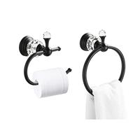 WOLIBEER Lot de 2 Anneaux Porte-Serviettes en Cristal, Noir Mat, Support de Papier Toilette, Porte-Serviette, Porte-Rouleau de Papier de Soie, matériel de Salle de Bain, Ensemble de 2 pièces à