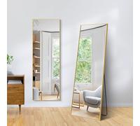 WOLIBEER Miroir sur Pied 147 x 44 cm, Miroir Rectangulaire Pleine Longueur avec Cadre en Aluminium Doré, Miroir Mural sur Pied pour Chambre à Coucher, Dressing, Salle de Sport, Couloir