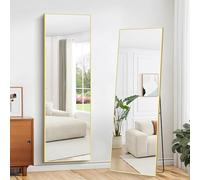 WOLIBEER Miroir sur Pied 161 x 52 cm, Miroir Rectangulaire Pleine Longueur avec Cadre en Aluminium Doré Miroir Mural sur Pied pour Salle de Salon Chambre à Coucher Entrée, Couloir