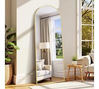 WOLIBEER Miroir sur Pied 179 x 65 cm, Grand Miroir Arqué en Pleine Longueur avec Cadre en Aluminium Doré, Miroir Mural sur Pied pour Salle de Bain, Chambre à Coucher, Entrée, Couloir, Vanité