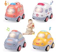 WolinTek 4Pcs Press and Go Voiture Éducation précoce Push and Go Cars Jouets pour Enfants,Garçons et Filles, Véhicules Jouets à Propulsion à Friction
