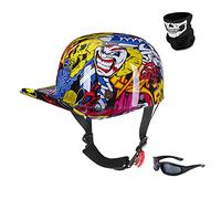 Woljay Rétro Casque de Moto Ouvert Casquette Style de Base-Ball Demi-Casques Casque Jet pour Scooter Cap Street Cruiser Jet avec Masque Lunettes - Dot (X-Large, Pitre)