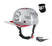 Woljay Rétro Casque de Moto Ouvert Casquette Style de Base-Ball Demi-Casques Casque Jet pour Scooter Cap Street Cruiser Jet avec Masque Lunettes - Dot (Medium, Araignée Blanc)