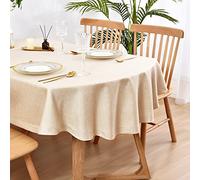 Wolkemer Nappe Ovale en Faux Lin Robuste Infroissable de Style Rustique pour décoration de Table de Cuisine, Salle à Manger, intérieur et extérieur, 152,4 x 259,1 cm, Beige