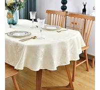 Wolkemer Nappe ovale en jacquard ivoire motif floral campagnard feuilles damassées pour dîner cuisine 152,4 x 213,4 cm