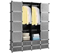 Wolketon 20 cubes Blanc Système d'étagères Armoire en plastique DIY Penderie avec portes Penderie pour chambre d'enfant Chambre à coucher facile à monter