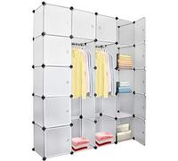 Wolketon 20 cubes DIY Système d'étagères Penderie ouverte en plastique avec portes Penderie blanche 180 * 142 * 37CM