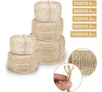 Wolketon corde en sisal PREMIUM corde en sisal corde pour animaux domestiques 25-100m corde pour arbre à chat 6-8mm