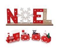 Wolkstello Petit Train Noel, Train de Noël en Bois + Ornements Lettres avec Flocon de Neige, Decoration Noël, Créatif Cadeau Déco pour Table Noel Fête Maison Jardin