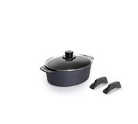 WOLL Cocotte Diamond Lite 27 × 22 cm, 3 litres avec couvercle en verre et poignées en silicone - Cocotte anti-adhésive en fonte d'aluminium, passe au four, pour tous les types de plaques de cuisson