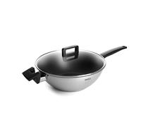 WOLL - Concept wok Ø 30 cm en acier inoxydable, hauteur 10 cm - induction - tous feux - compatible four jusqu’à 200 °C - revêtement antiadhésif, coloris argent