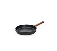 Woll Eco Logic QXR Poêle plate en fonte inductive, diamètre 28 cm, hauteur 5 cm, avec manche en bois solide et durable, convient pour tous les types de feux, sans PFAS, revêtement antiadhésif, fonte