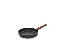 Woll Eco Logic QXR Poêle plate en fonte - Pour induction - Ø 24 cm - Hauteur 5 cm - Avec manche en bois solide et durable - Convient à tous les types de feux - Sans PFAS - Revêtement antiadhésif
