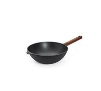 Woll Eco Logic QXR Poêle wok et mélangeur, inductive, diamètre : 28 cm, hauteur : 10 cm, avec manche en bois solide et durable, convient pour tous les types de feux, sans PFAS, fonte d'aluminium,