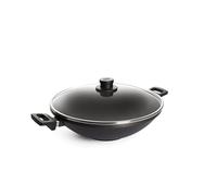 Woll Titanium nowo 1136NL Wok en Fonte ø 36 cm-Hauteur : 11 cm-avec 2 Tempura avec poignées latérales-Grille de Cuisson et Couvercle