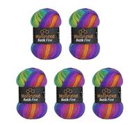 Wollbiene Batik Fine Lot de 5 pelotes de laine de 100 g pour tricot et crochet (500 g) Multicolore Avec dégradé de couleurs Couleur (1510 violet bleu vert)