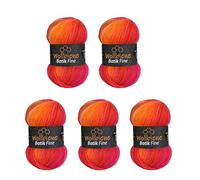 Wollbiene Batik Fine Lot de 5 pelotes de laine de 100 g pour tricot et crochet (500 g) Multicolore Avec dégradé de couleurs Couleur (1410 rouge orange)