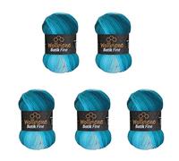 Wollbiene Batik Fine Lot de 5 pelotes de laine de 100 g pour tricot et crochet (500 g) Multicolore Avec dégradé de couleurs Couleur (5200 pétrole turquoise blanc)