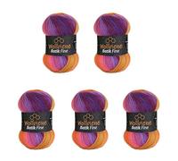 Wollbiene Batik Fine Lot de 5 pelotes de laine de 100 g pour tricot et crochet (500 g) Multicolore Avec dégradé de couleurs Couleur (5600 violet baie orange)