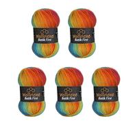 Wollbiene Batik Fine Lot de 5 pelotes de laine de 100 g pour tricot et crochet (500 g) Multicolore Avec dégradé de couleurs Couleur (2060 baie orange vert turquoise)