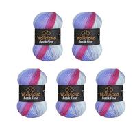 Wollbiene Batik Fine Lot de 5 pelotes de laine de 100 g pour tricot et crochet (500 g) Multicolore Avec dégradé de couleurs Couleur (2000 baies violettes)