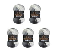 Wollbiene Batik Fine Lot de 5 pelotes de laine de 100 g pour tricot et crochet (500 g) Multicolore Avec dégradé de couleurs Couleur (5000 noir gris blanc)