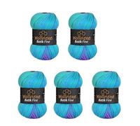 Wollbiene Batik Fine Lot de 5 pelotes de laine de 100 g pour tricot et crochet (500 g) Multicolore Avec dégradé de couleurs Couleur (1500 violet turquoise)