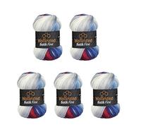 Wollbiene Batik Fine Lot de 5 pelotes de laine de 100 g pour tricot et crochet (500 g) Multicolore Avec dégradé de couleurs Couleur (1540 bleu rouge foncé blanc)