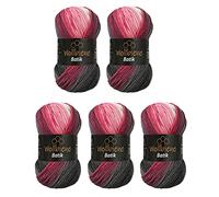 Wollbiene Batik Lot de 5 pelotes de laine de 100 g pour tricot et crochet (500 g) Multicolore Avec dégradé de couleurs Couleur 5100 gris, baie, blanc
