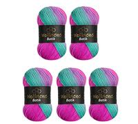 Wollbiene Batik Lot de 5 pelotes de laine de 100 g pour tricot et crochet (500 g) Multicolore Avec dégradé de couleurs Couleur 2040 rose vif, vert