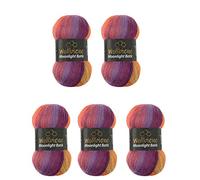 Wollbiene Moonlight Batik - Lot de 5 pelotes de laine à tricoter de 100 g - 500 g au total - 20% laine turque - Dégradé de couleur (5600 violet, baie orange)
