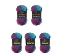 Wollbiene Moonlight Batik - Lot de 5 pelotes de laine à tricoter de 100 g - 500 g au total - 20% laine turque - Dégradé de couleur (5960 baie, violet, turquoise)