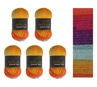 Wollbiene Summer Touch Batik 5 x 100 g de laine multicolore avec dégradé de couleur, 500 g de laine mercerisée en microfibre acrylique (513 bleu pétrole, terre kota marron)