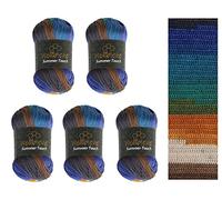 Wollbiene Summer Touch Batik 5 x 100 g de laine multicolore avec dégradé de couleur, 500 g de laine mercerisée en microfibre acrylique (512 turquoise, marron, orange)