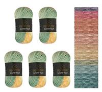 Wollbiene Summer Touch Batik Lot de 5 pelotes de laine multicolore avec dégradé de couleur, 500 g de laine mercerisée en microfibre acrylique (501 jaune/orange-menthe)