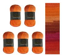 Wollbiene Summer Touch Batik Lot de 5 pelotes de laine multicolore avec dégradé de couleur, 500 g de laine mercerisée en microfibre acrylique (510 orange rose)