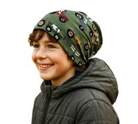 Wollhuhn Bonnet long pour enfant - Double couche - En jersey - Réversible et doux - Avec intérieur gris - Fabriqué à la main en Allemagne - Peut être porté toute l'année, Vert/multicolore, 52-54