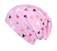 Wollhuhn ÉKO Garçon/Filles Confortable Doux Bonnet/Bonnet Bonnet/Bonnet Tricot/Bonnet Enfant Léger Ou Doublé (Toute l'année) En Eco/Bio, Cœurs roses., 52/54 cm