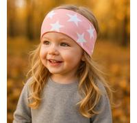 Wollhuhn ÖKO MINI Bandeau élastique pour enfant - Fabrication allemande - Coton confortable (KU 48-52) (étoiles rose/blanc)