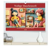 Wollige Maschenwelt. Gestrickte Harmonie für gemütliche Momente (hochwertiger Premium Wandkalender 2026 DIN A2 quer), Kunstdruck in Hochglanz: ... Glück im Alltäglichen - Masche für Masche
