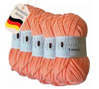 Wollinchen Emma Lot de 5 pelotes de laine pour bébé, 5 x 50 g, couleurs vives, pour tricot, crochet, nouage ou bricolage (corail)