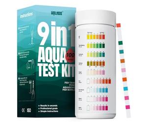 Wolmds Bandelettes Test Aquarium - 9-en-1 Testeur Eau Aquarium: Test Aquarium Eau Douce & Salée, Bandelette pH, Test Dureté de l'Eau, Accessoires Aquarium, 100 Tests Rapides pour Tetra & Plus