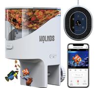 Wolmds Distributeur Nourriture Poisson Automatique WiFi avec Caméra 2.5K HD, Mangeoire Connectée App 2.4G/5G, Précis 0.2g/0.6g pour Aquarium d'eau de Mer, Plan de Nourrissage Personnalisable (Blanc)